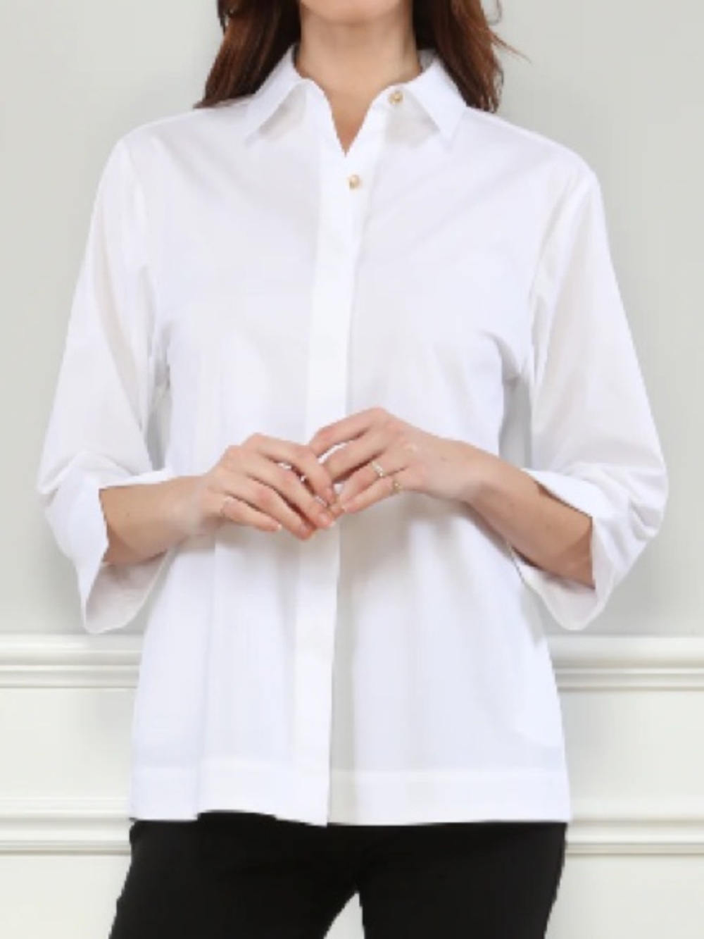 Hinson Wu NWT Xena 3/4 Sleeve Zip Back Shirt White XL Gold Buttons Flip Cuffs